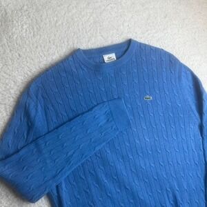 Lacoste men's blue cable knit fisherman sweater pullover Peru 5